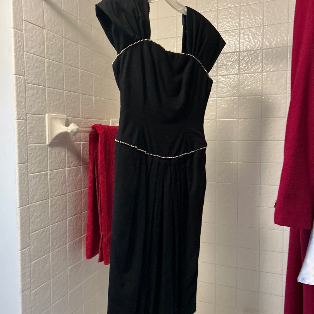 Black linen type dress. Great for wedding